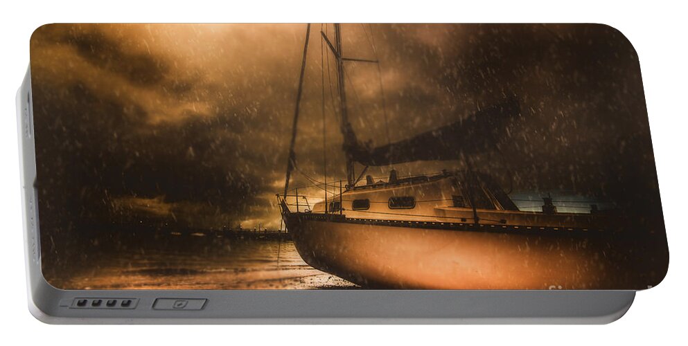 Artistic Portable Battery Charger featuring the photograph Beached sailing boat by Jorgo Photography