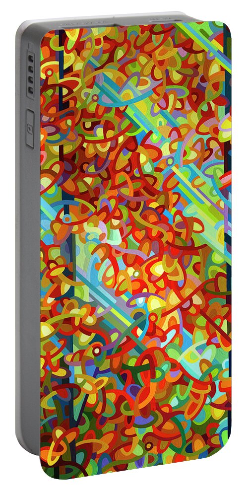 Forest Portable Battery Charger featuring the painting Beaming by Mandy Budan