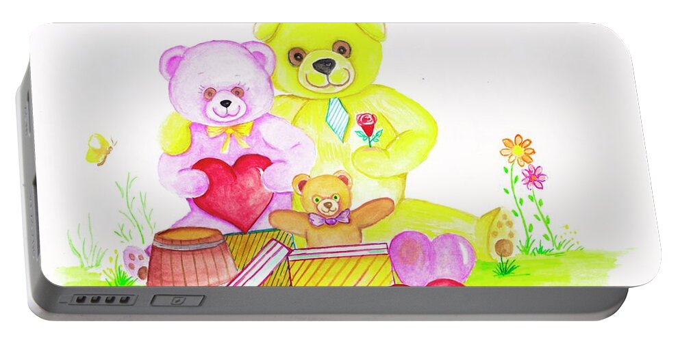 Bear Family Portable Battery Charger featuring the painting Bear Family by Sudakshina Bhattacharya