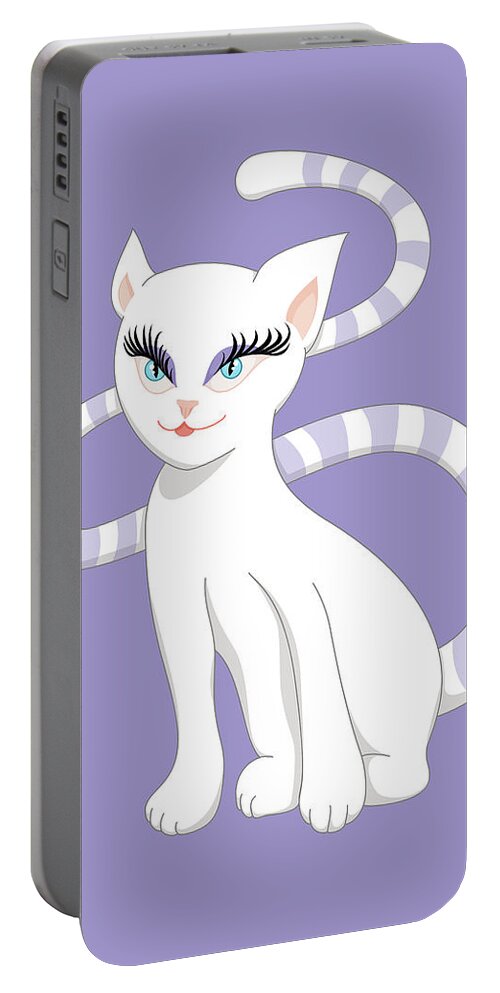 Cat Portable Battery Charger featuring the digital art Beautiful Cartoon Cute White Cat by Boriana Giormova