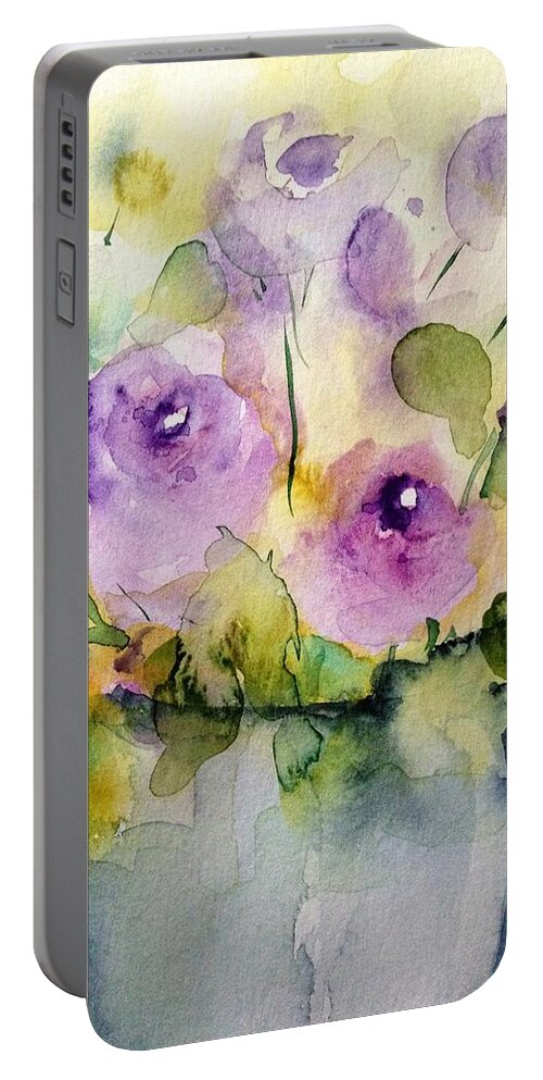 Purple Flowers Portable Battery Charger featuring the painting Beautiful Purple Flowers by Britta Zehm
