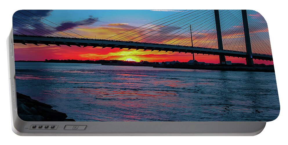 Sunsets Portable Battery Charger featuring the photograph Beautiful Sunset Under The Bridge by Amy Bishop
