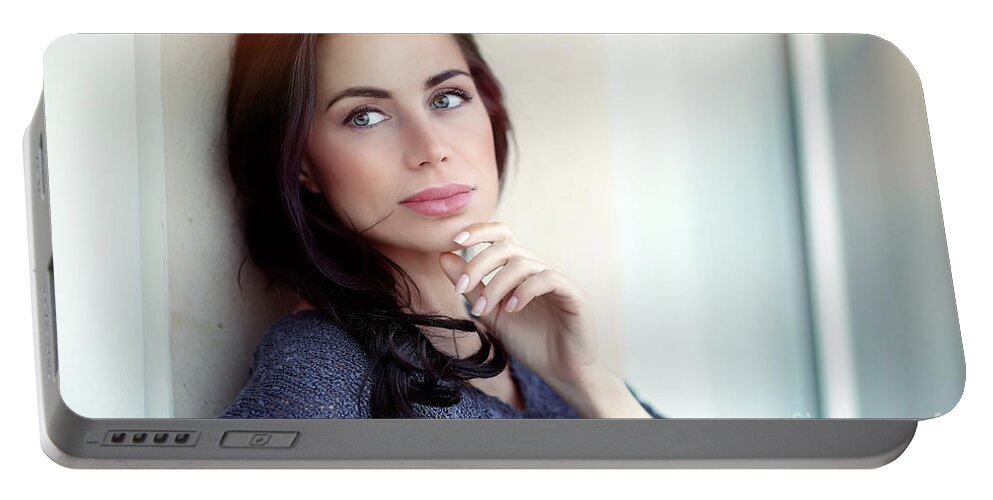 Adult Portable Battery Charger featuring the photograph Beautiful thoughful woman by Anna Om