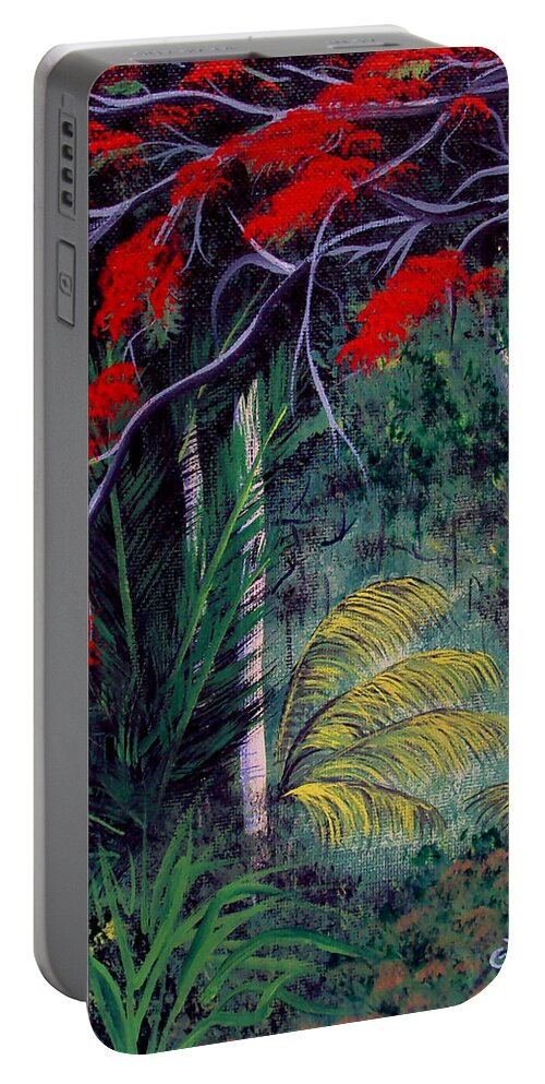 Royal Ponciana Portable Battery Charger featuring the painting Beauty around us 2 by Gloria E Barreto-Rodriguez