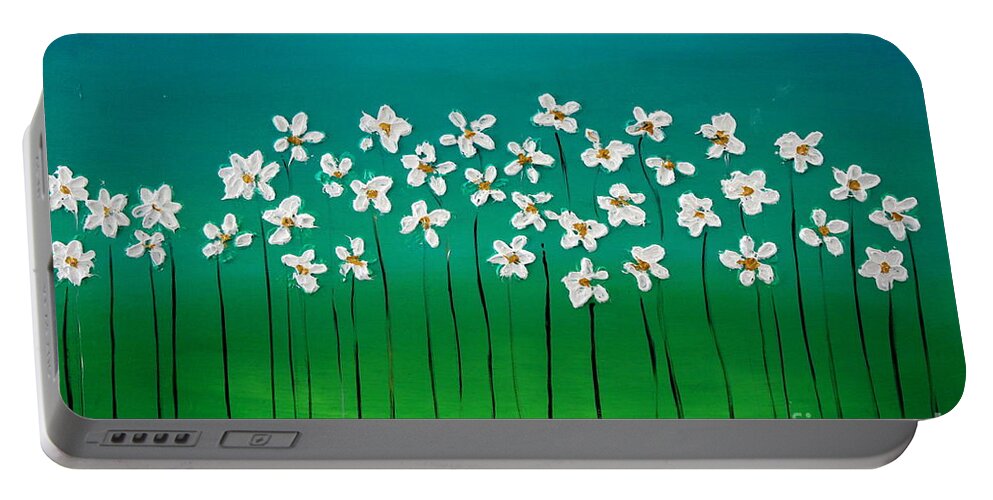 Flowers Portable Battery Charger featuring the painting Beauty In Blue by Preethi Mathialagan