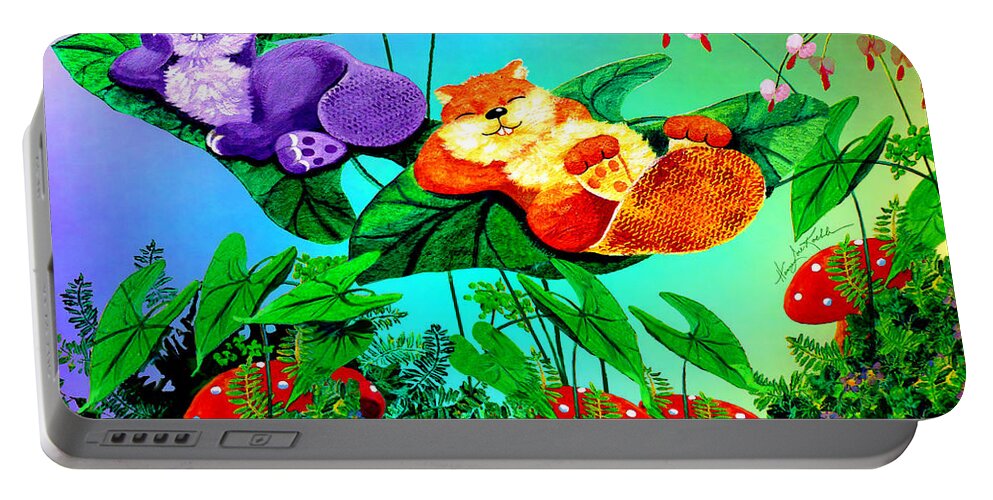 Beaver Portable Battery Charger featuring the painting Beaver Buddies by Hanne Lore Koehler