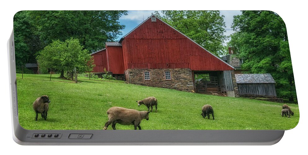 Bedminster Township Barn And Sheep Portable Battery Charger featuring the photograph Bedminster Township Barn and Sheep by Priscilla Burgers