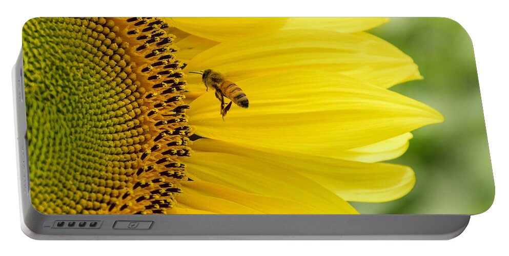 Sunflower Portable Battery Charger featuring the photograph Bee Happy by Steve L'Italien