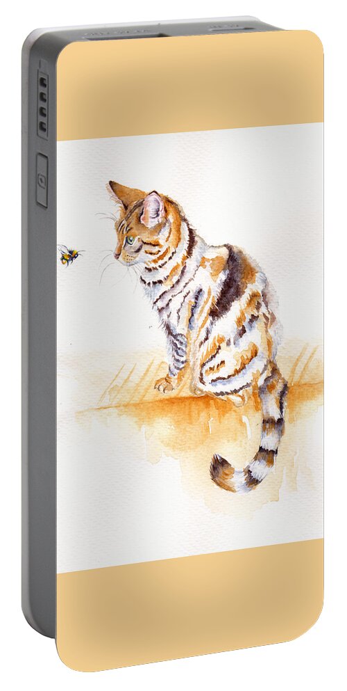 Cats Portable Battery Charger featuring the painting Bee Staring by Debra Hall