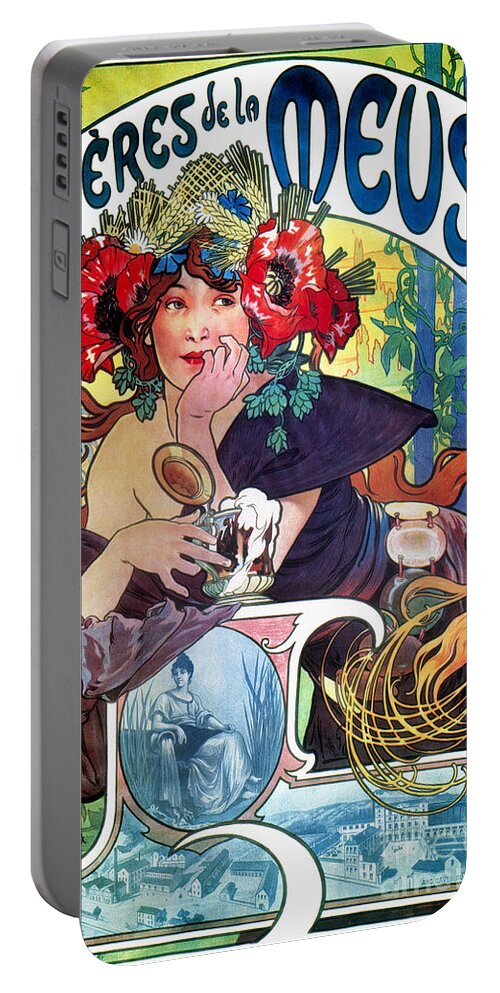 1897 Portable Battery Charger featuring the photograph BEER AD BY MUCHA, c1897 by Granger