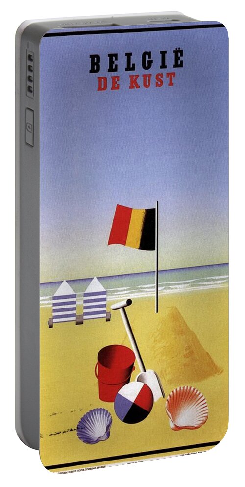 Belgie De Kust Portable Battery Charger featuring the mixed media Belgie De Kust - Belgium the Coast - Retro travel Poster - Vintage Poster by Studio Grafiikka