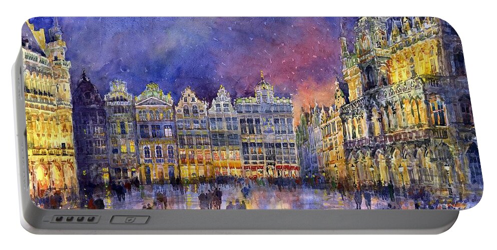 Watercolour Portable Battery Charger featuring the painting Belgium Brussel Grand Place Grote Markt by Yuriy Shevchuk