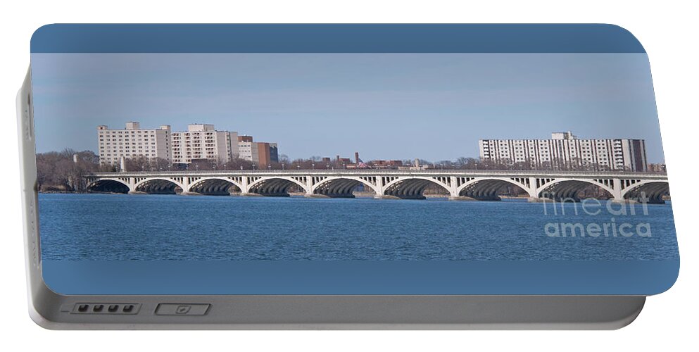 Bridge Portable Battery Charger featuring the photograph Belle Isle Bridge Panorama wide by Ann Horn