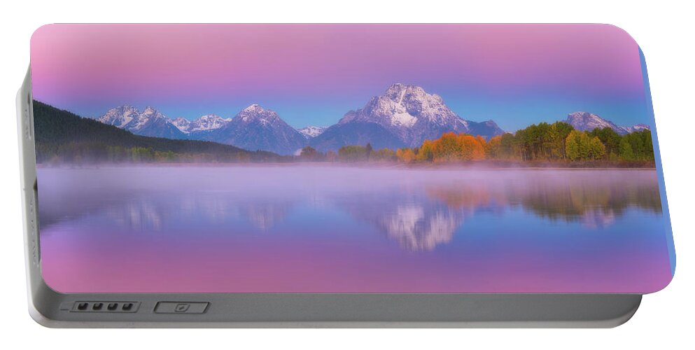 Wyoming Portable Battery Charger featuring the photograph Belt of Venus at Oxbow Bend by Darren White