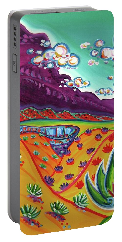 Colorful Art Portable Battery Charger featuring the painting Beneath the peak by Rachel Houseman