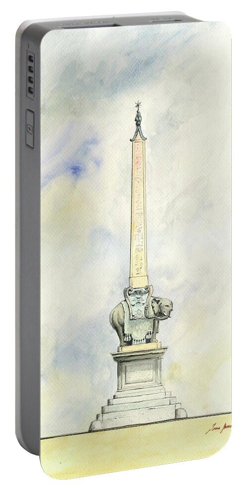 Elephant Obelisk Portable Battery Charger featuring the painting Bernini elephant with obelisk by Juan Bosco