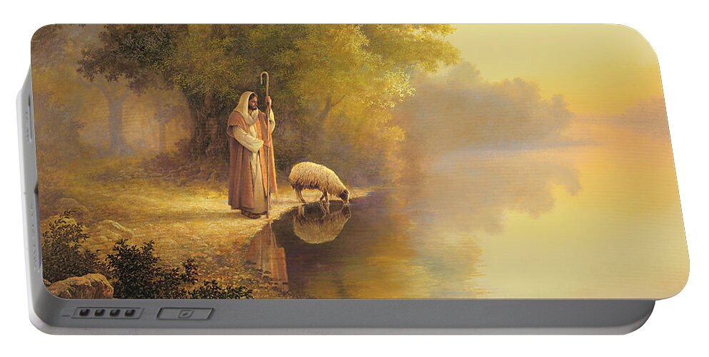 Jesus Portable Battery Charger featuring the painting Beside Still Waters by Greg Olsen