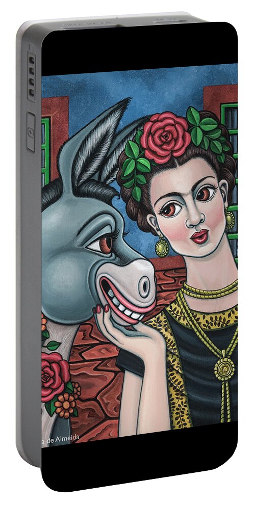 Hispanic Art Portable Battery Charger featuring the painting Beso or Fridas Kisses by Victoria De Almeida