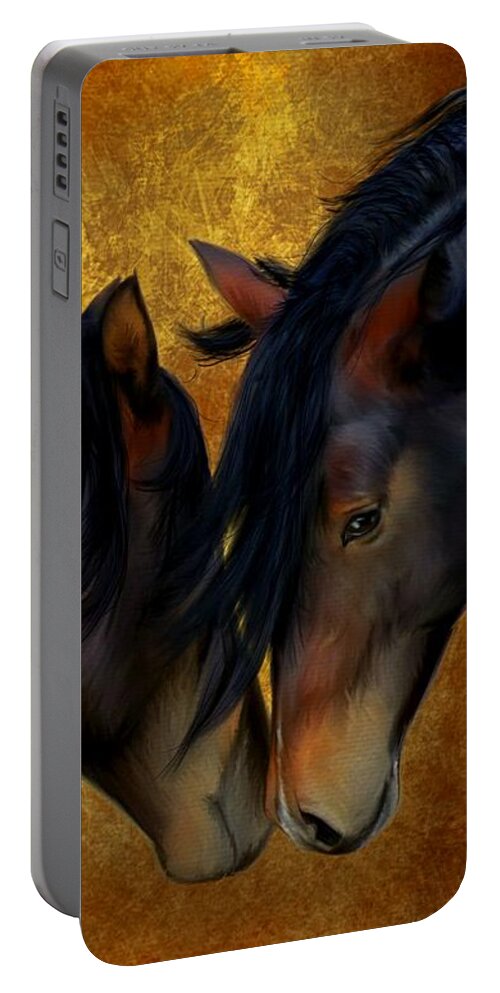 Horses Portable Battery Charger featuring the painting Best Friends by Becky Herrera