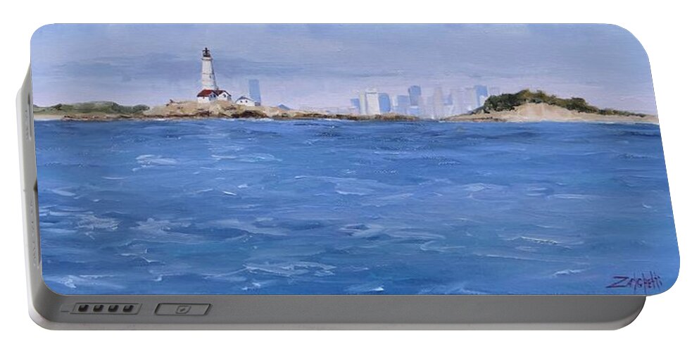 Laura Zanghetti Portable Battery Charger featuring the painting Best of Boston by Laura Lee Zanghetti