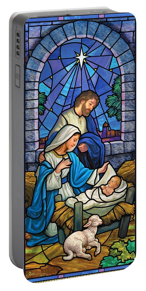 Bethlehem Star Portable Battery Charger featuring the photograph Bethlehem Star Stained Glass by Munir Alawi