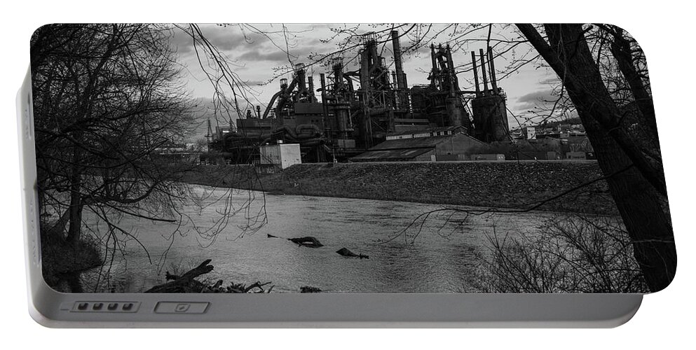 Bethlehem Portable Battery Charger featuring the photograph Bethlehem Steel BW by Jennifer Ancker