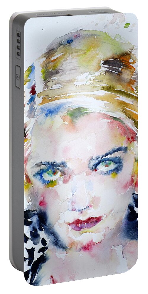 Bette Davis Portable Battery Charger featuring the painting BETTE DAVIS - watercolor portrait by Fabrizio Cassetta