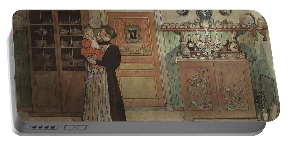 Carl Larsson Portable Battery Charger featuring the drawing Between Christmas and New Year. From A Home by Carl Larsson