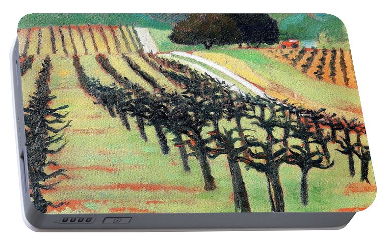 Vineyard Portable Battery Charger featuring the painting Between Crops by Gary Coleman