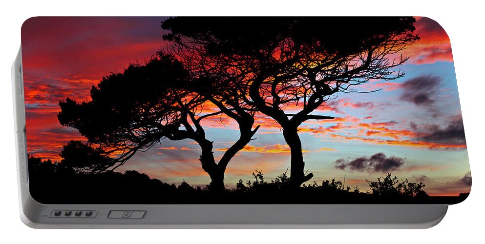 Sunset Portable Battery Charger featuring the photograph Beyond The Trees by Ally White