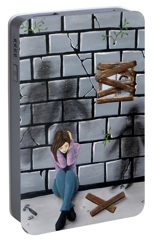 Wall Portable Battery Charger featuring the painting Beyond The Wall by Teresa Wing