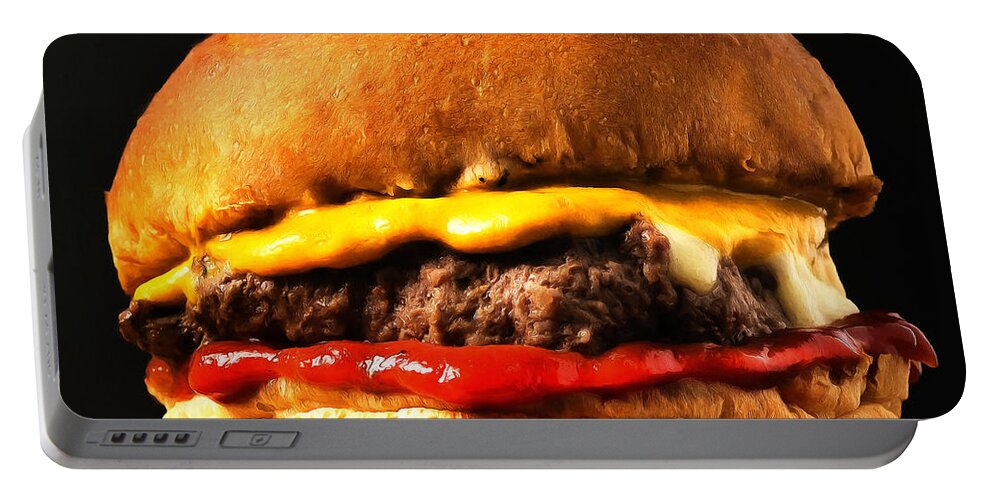 Wingsdomain Portable Battery Charger featuring the photograph Big Juicy Cheese Burger Hold The Pickle Hold The Lettuce Painterly 20170918 by Wingsdomain Art and Photography