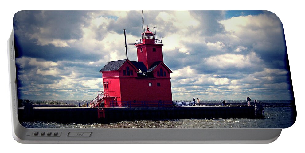 Lake Michigan Portable Battery Charger featuring the photograph Big Red Lighthouse by Phil Perkins