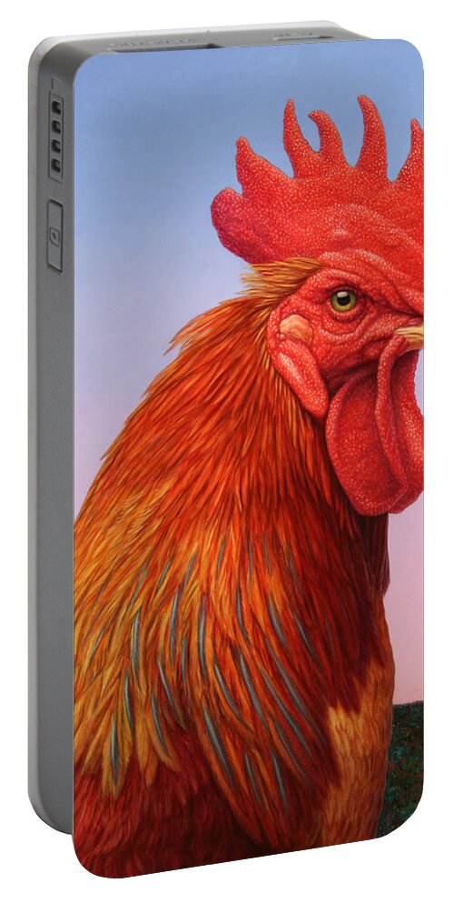 Rooster Portable Battery Charger featuring the painting Big Red Rooster by James W Johnson