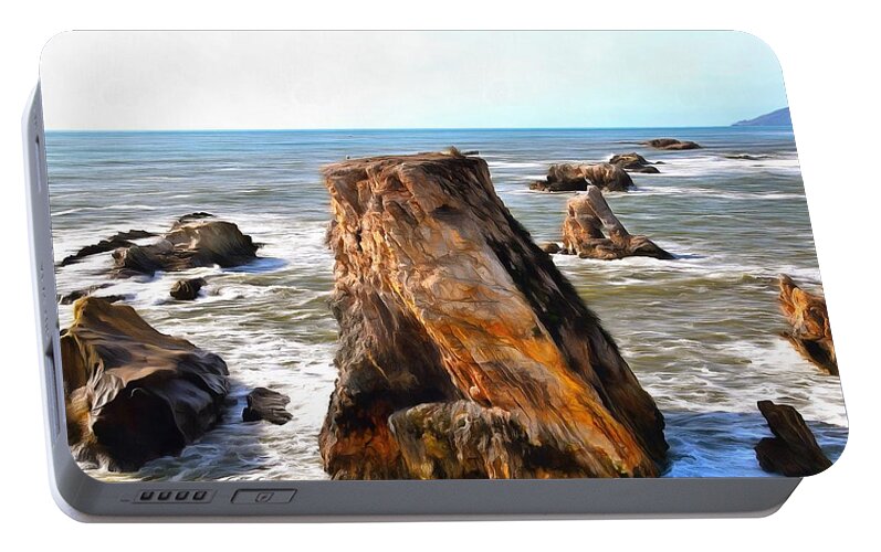 Barbara Snyder Portable Battery Charger featuring the photograph Big Rocks in Grey Water Painting by Barbara Snyder