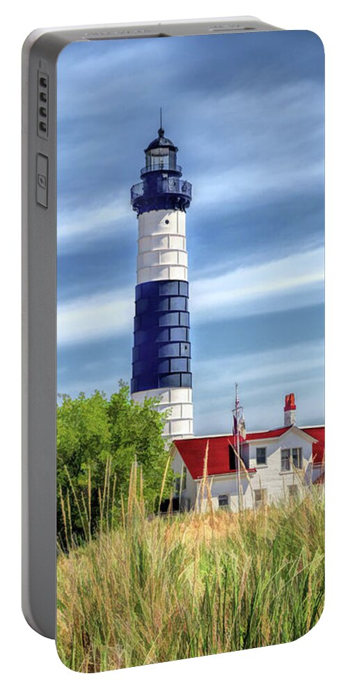 Big Sable Point Portable Battery Charger featuring the painting Big Sable Point by Christopher Arndt