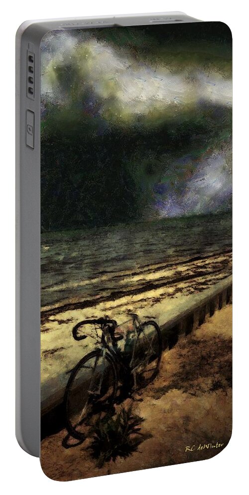 Landscape Portable Battery Charger featuring the painting Bike at the Beach by RC DeWinter