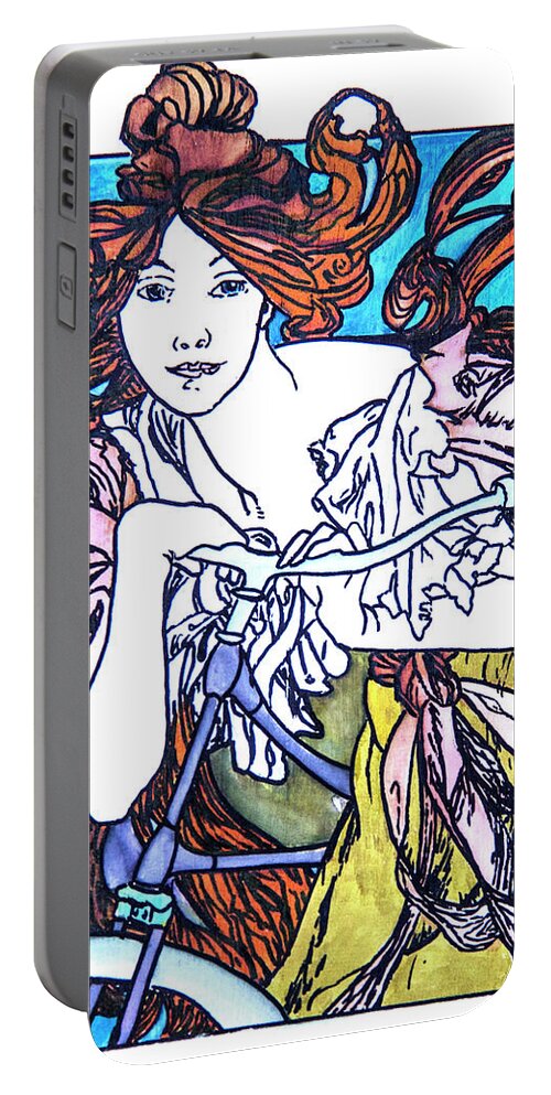 Biking Portable Battery Charger featuring the painting Biker Girl by Nila Jane Autry