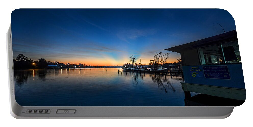 Bon Secour Portable Battery Charger featuring the photograph Billys Boat Launch Sunrise by Michael Thomas