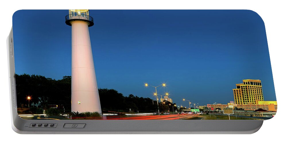 Biloxi Lighthouse Portable Battery Charger featuring the photograph Biloxi Lighthouse at Dusk - Mississippi - Gulf Coast by Jason Politte