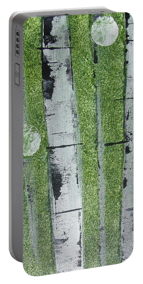 Abstract Portable Battery Charger featuring the painting Birch - Green 1 by Jacqueline Athmann