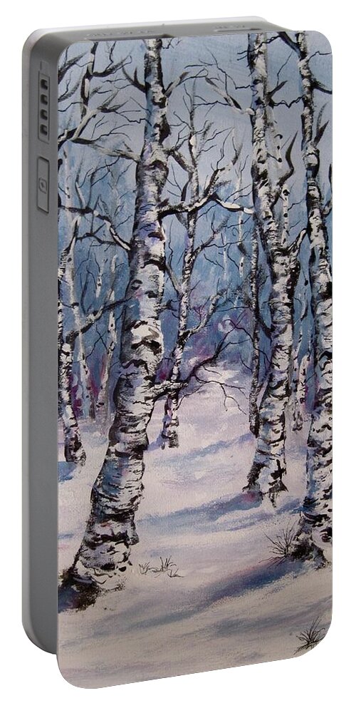Birch Trees Portable Battery Charger featuring the painting Birch Forest by Megan Walsh