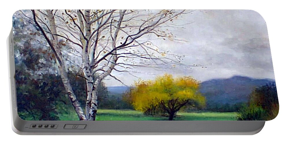 Birch Trees Portable Battery Charger featuring the painting Birch in Autumn by Marie Witte