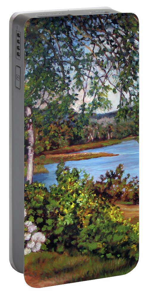 Landscape Portable Battery Charger featuring the painting Birch Overlook by Marie Witte