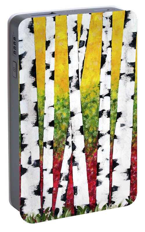 Birch Trees Portable Battery Charger featuring the painting Birch Forest Trees by Christina Rollo