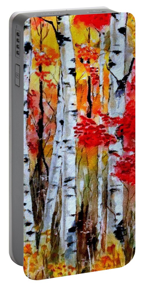 Rafael Salazar Portable Battery Charger featuring the digital art Birch Trees in Fall by Rafael Salazar