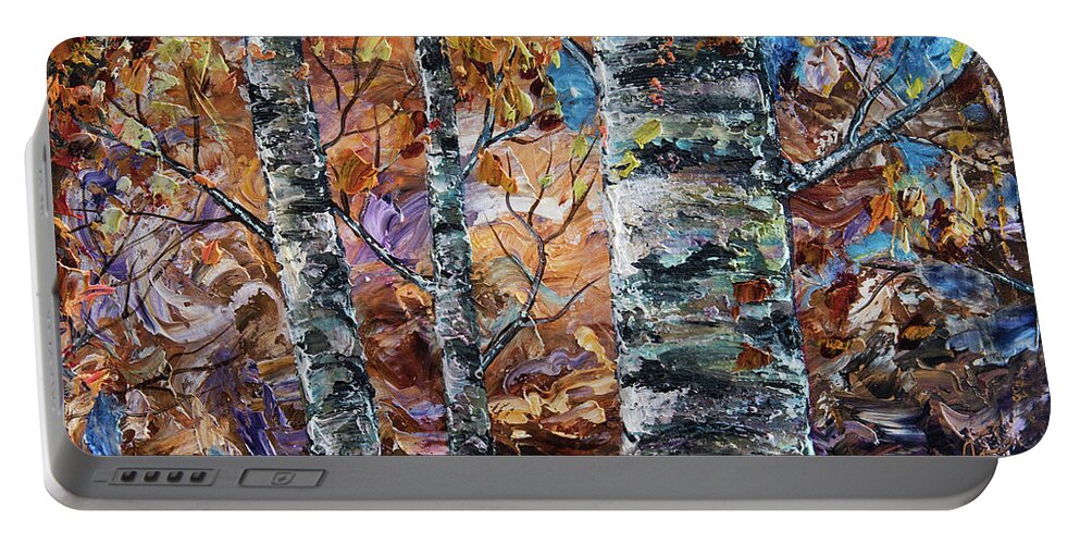 Impressionism Portable Battery Charger featuring the painting Birch Trees oil painting with Palette Knife by OLena Art