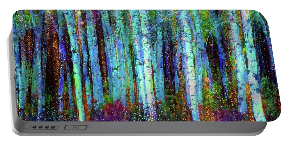 Birch Woods Portable Battery Charger featuring the mixed media Birch woods by Lilia S