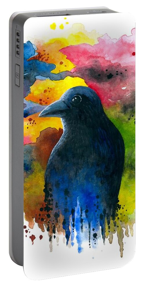Bird Portable Battery Charger featuring the painting Bird 71 Crow Raven by Lucie Dumas