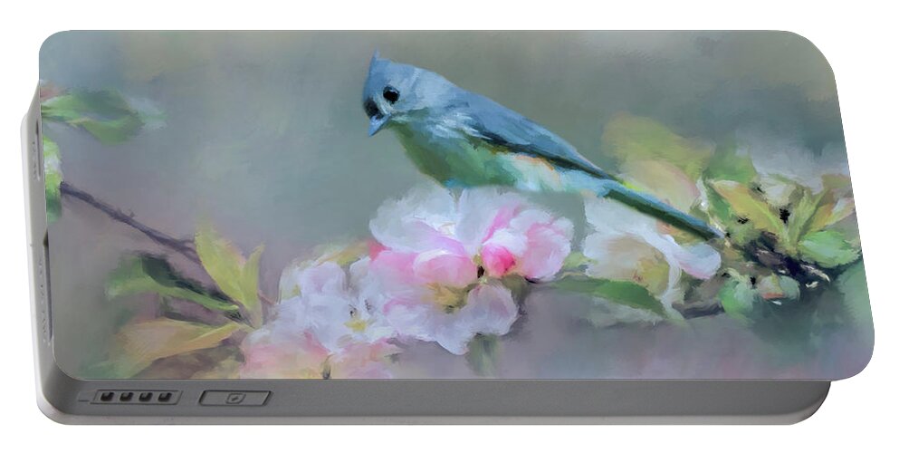 Bird Portable Battery Charger featuring the photograph Bird and Blossoms by Cathy Kovarik